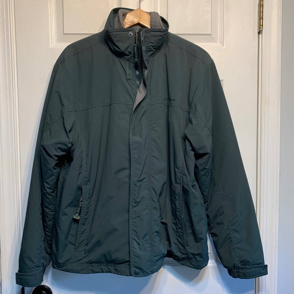LL Bean Warm-Up Jacket Size M Regular Green Fleece Lined Gorpcore